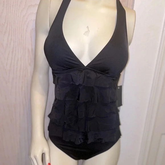 Kenneth Cole Ruffle-Licious Tiered Halter Neck Swimsuit size small black - Picture 15 of 16